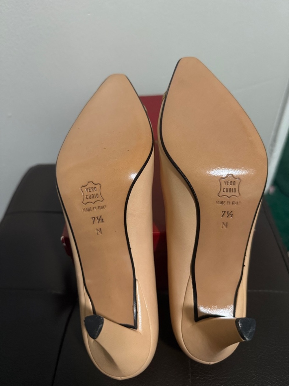 Bally Blush Pink Pointed Toe Pumps with Gold Logo Trim - Picture 6 of 6